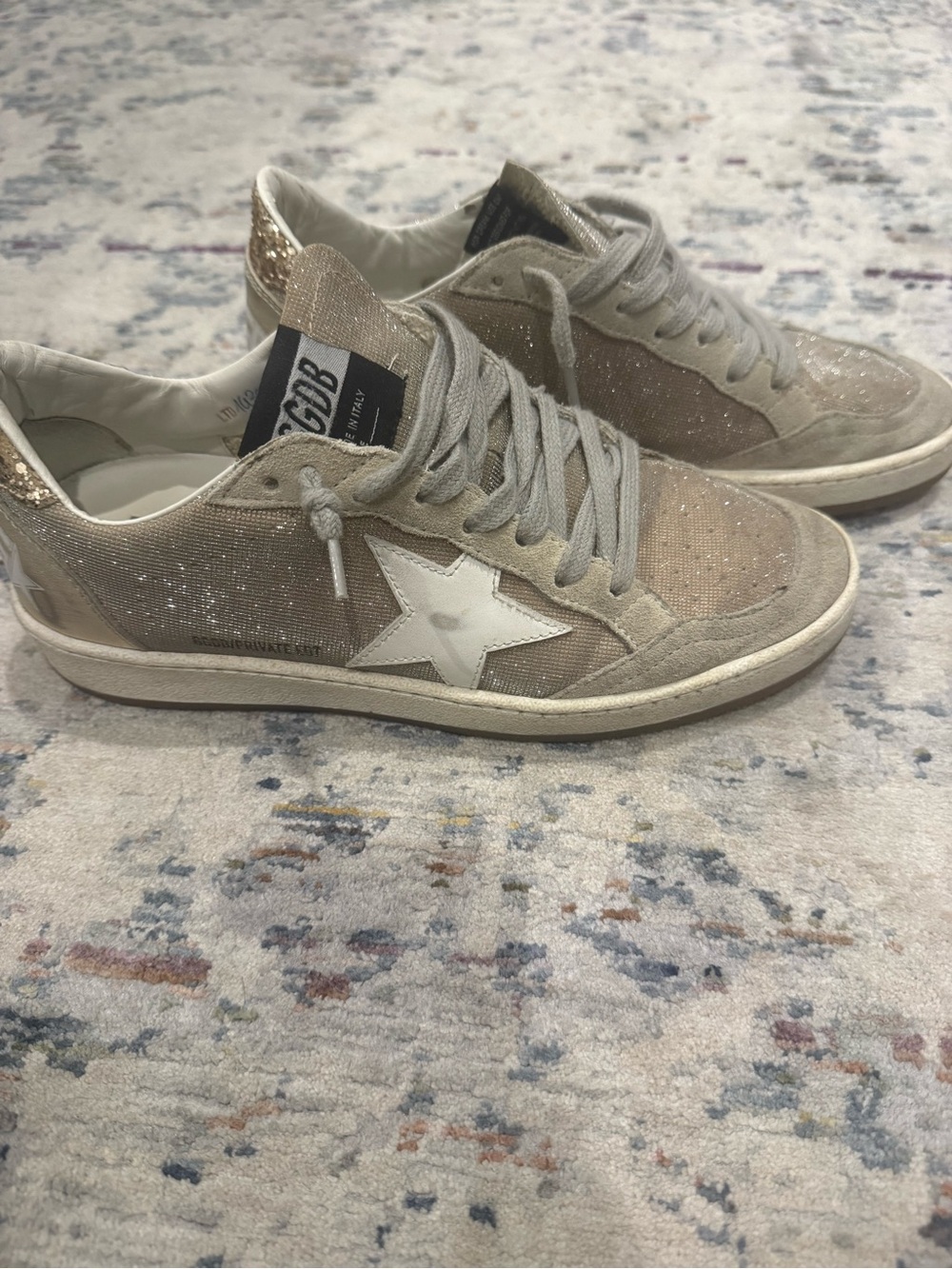 Golden Goose Beige Glitter Superstar Sneakers with White Star